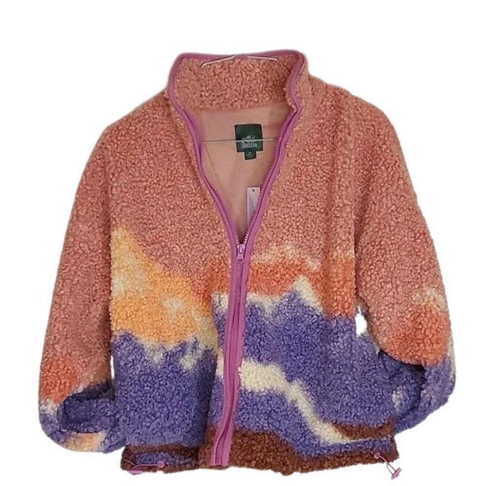 Spring Fleece Jacket, Full Zipper Landscape Patterned Shell Lined Coat - NWT